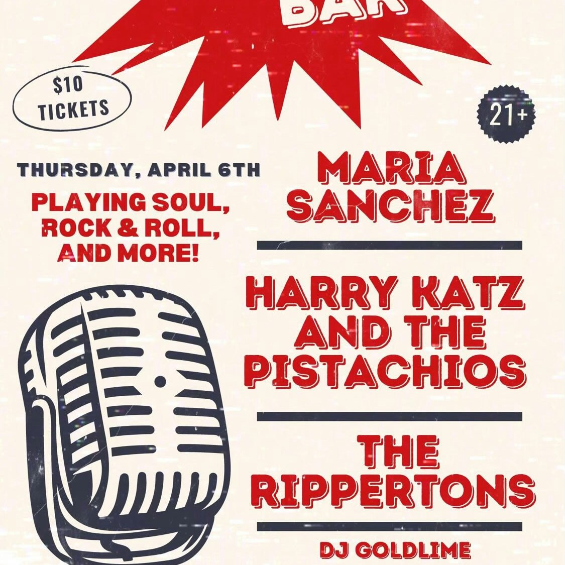 Maria Sanchez + Harry Katz & the Pistachios + The Rippertons + DJ Goldlime
