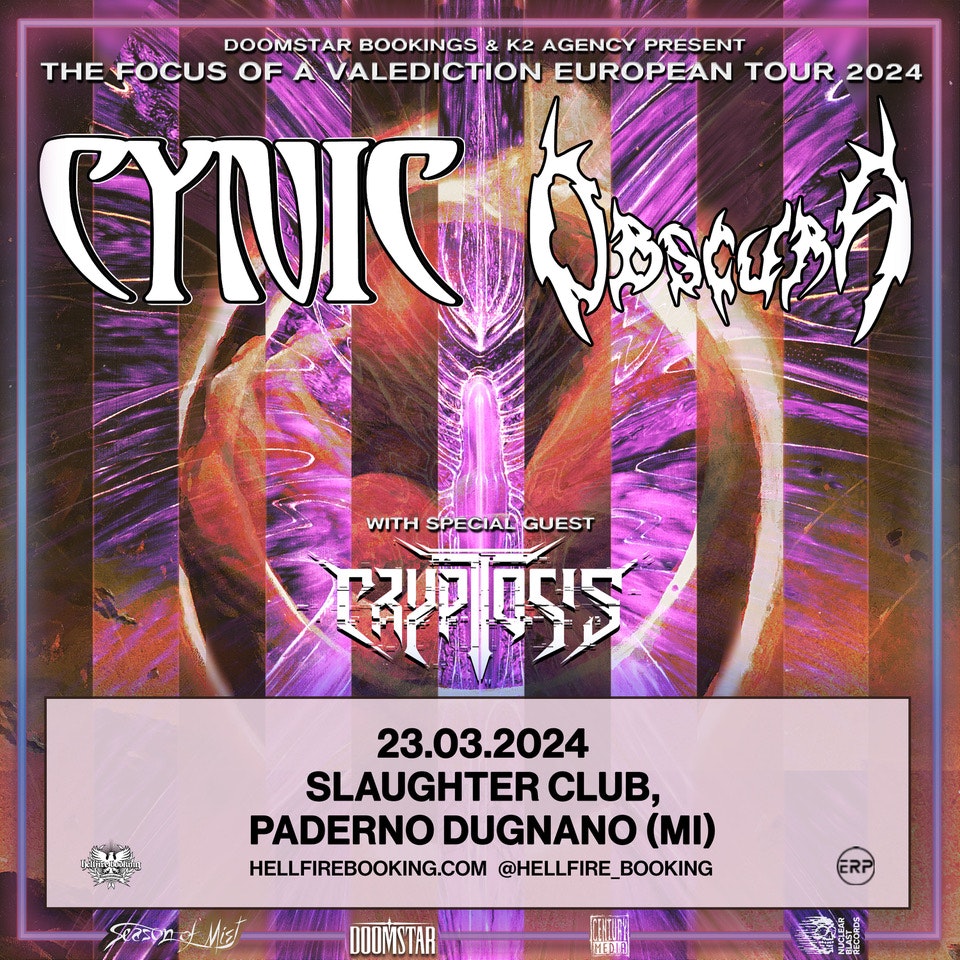 Cynic + Obscura + Cryptopsis Tickets | €34.50 | 23 Mar @ Slaughter.