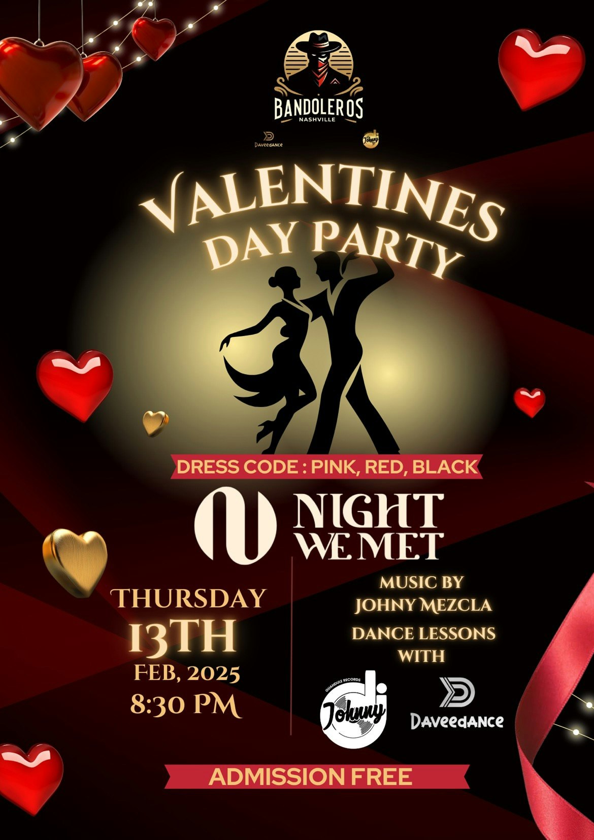 Bandoleros Valentine's Day Party Tickets Free 13 Feb Night We