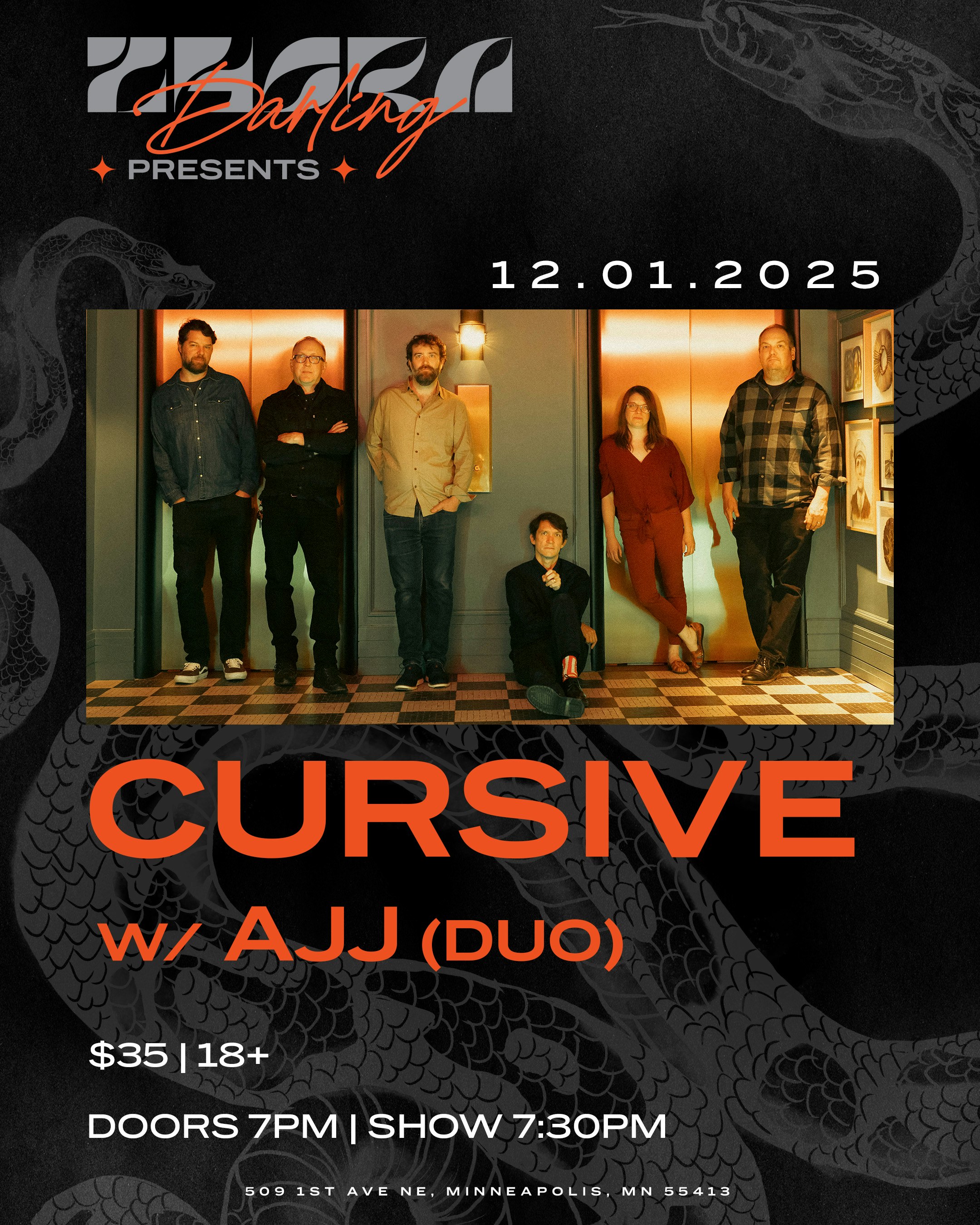 Cursive w/ AJJ (duo) Tickets | $47.31 | 1 Dec @ Zhora