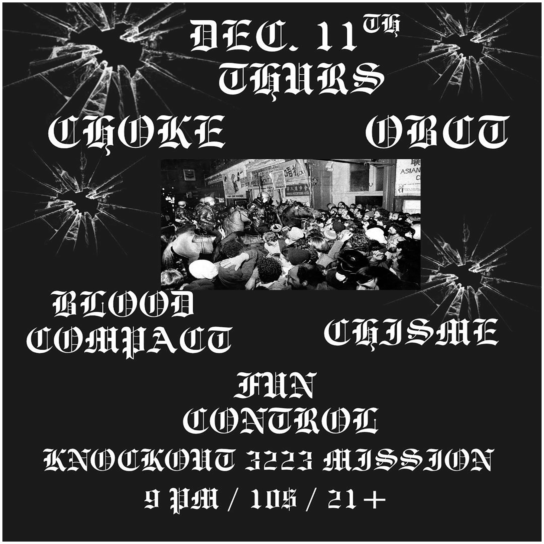THURSDAY NIGHT HARDCORE WITH MUSIC BY CHOKE + OBCT + BLOOD COMPACT