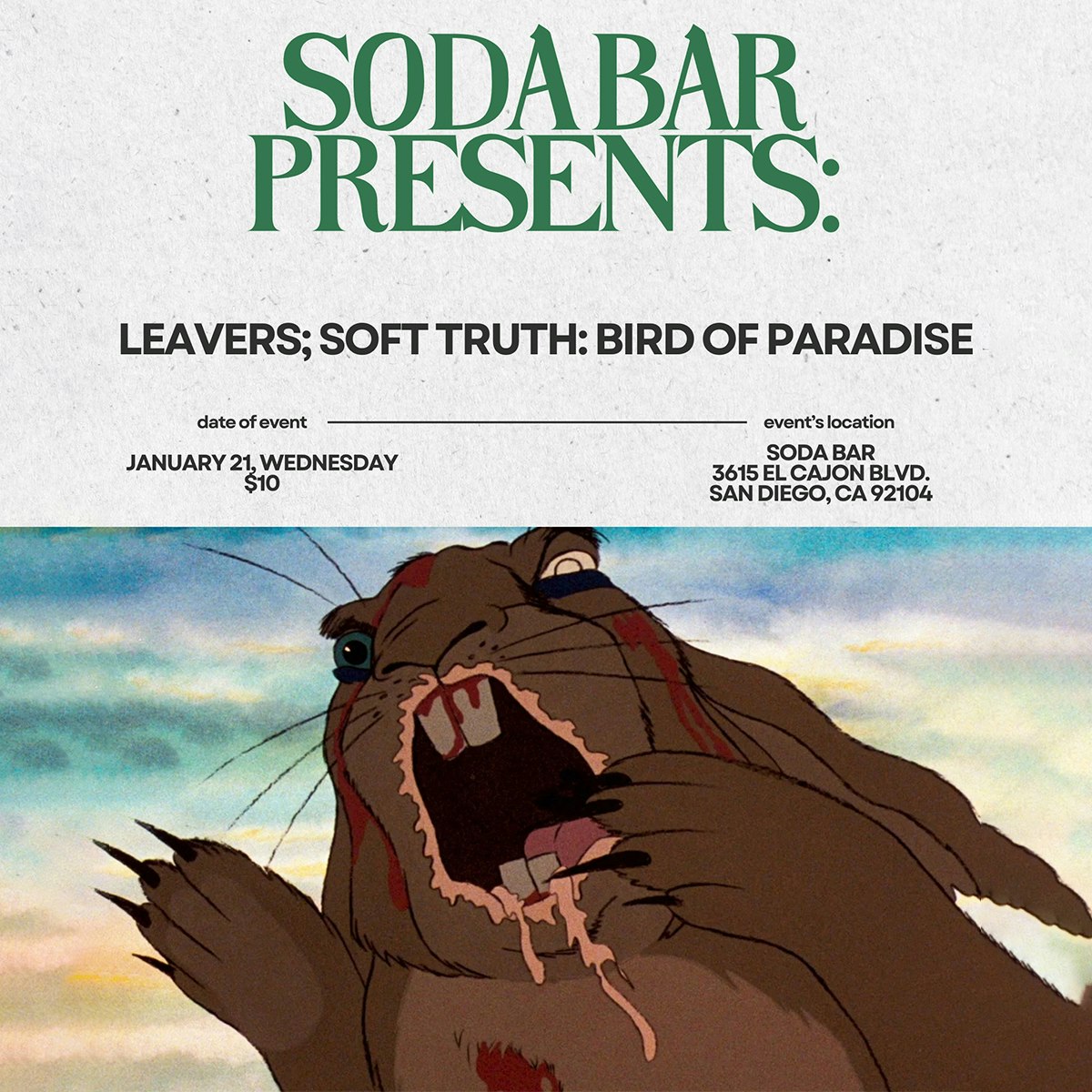 Leavers, Soft Truth, Bird of Paradise Tickets | $9.79 | 21 Jan @ Soda ...