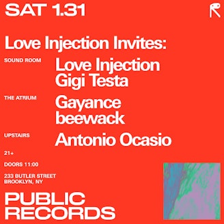Image for Love Injection Invites: Love Injection + Gigi Testa / Gayance + beewack / Antonio Ocasio