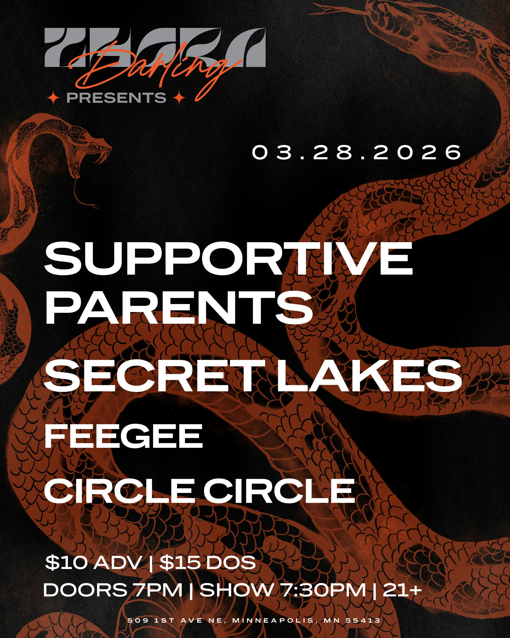 Supportive Parents, Secret Lakes, Feegee, & Circle Circle Tickets