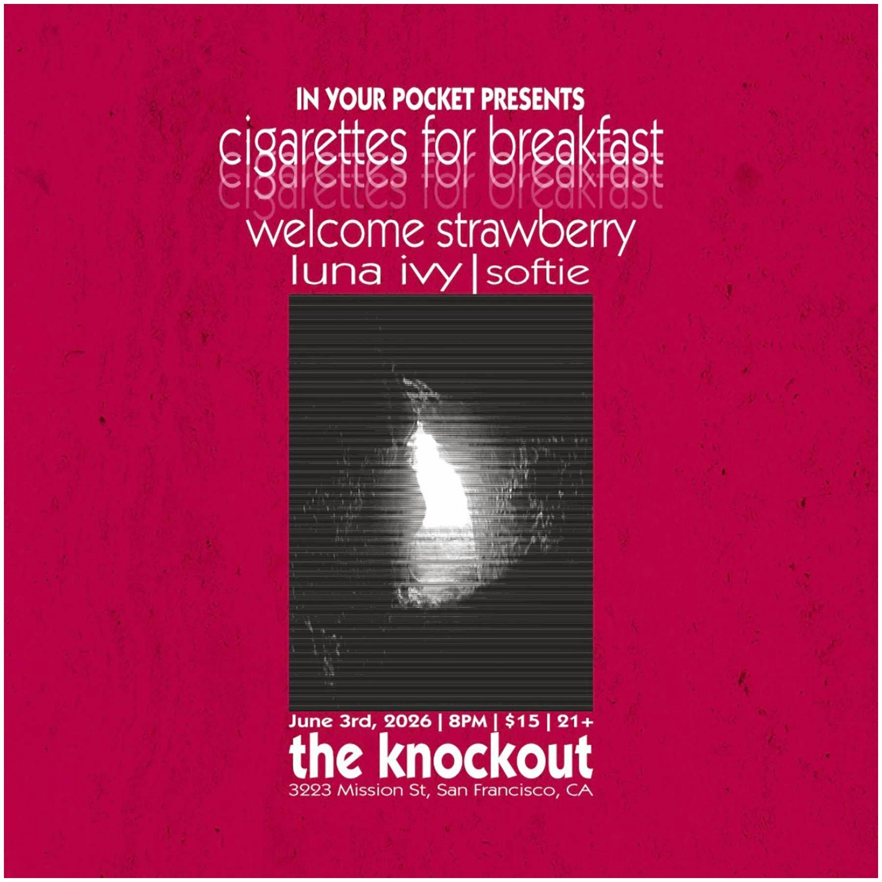 CIGARETTES FOR BREAKFAST + WELCOME STRAWBERRY + LUNA IVY + SOFTIE Tickets |  $17 | 3 Jun @ The Knockout, San Francisco