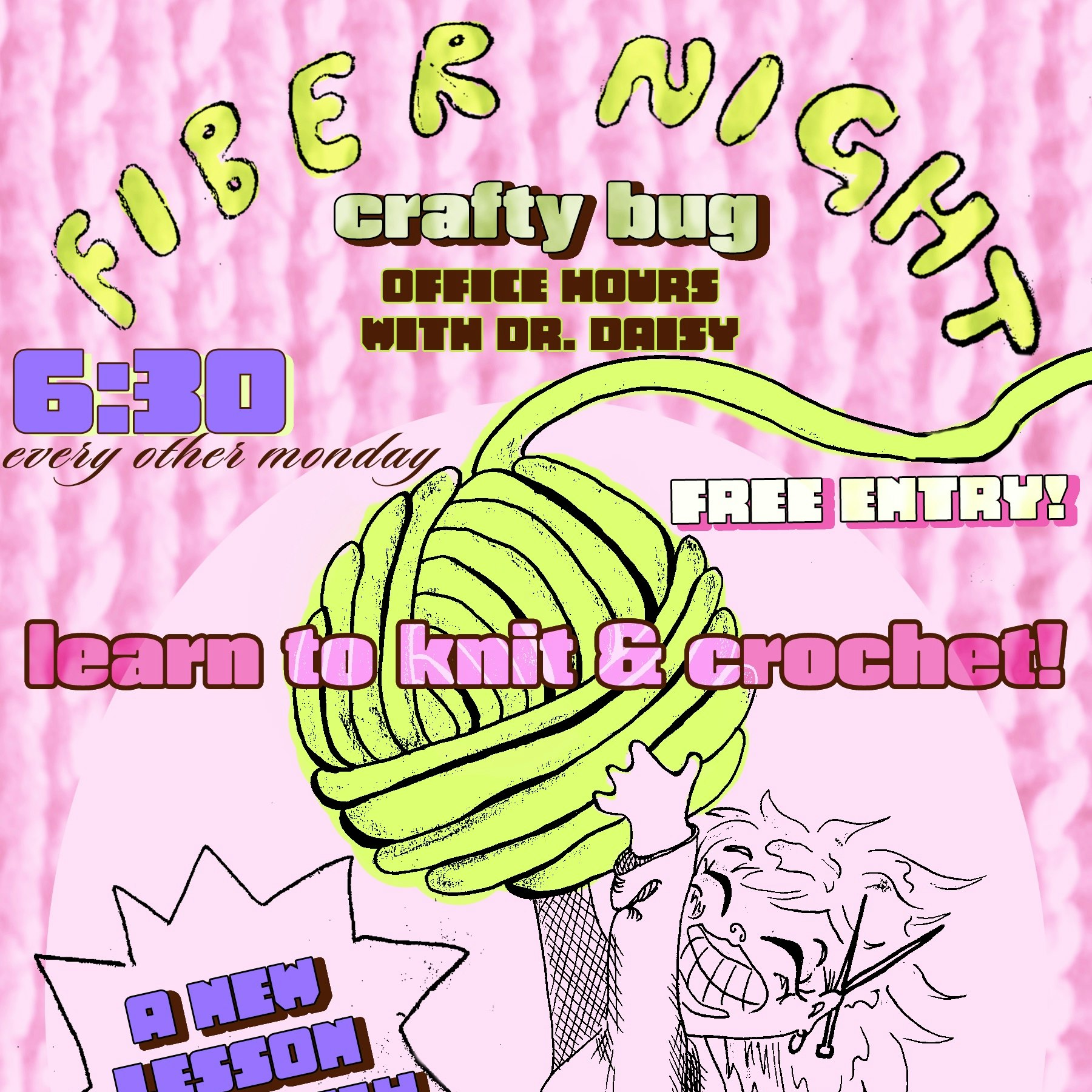 Photo of DOWNSTAIRS: Fiber Night Crafty Bug Office Hours