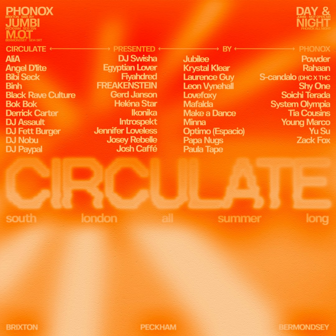 Phonox x MOT: CIRCULATE with Soichi Terada, Angel D'lite, Josh Caffé, Serenda - Day & Night