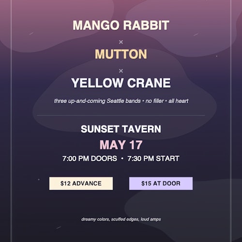 Mutton, Mango Rabbit, Yellow Crane