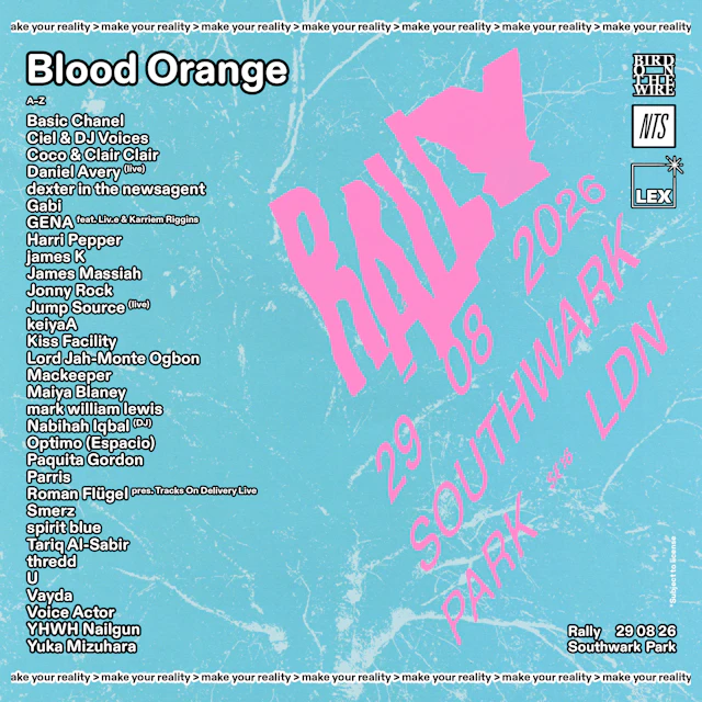 RALLY 2026: Blood Orange, Smerz, Daniel Avery, james K, Coco & Clair Clair, Optimo & more