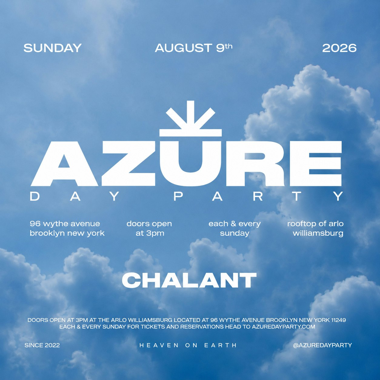 Azure Day Party August 9th - Rooftop at Arlo Williamsburg