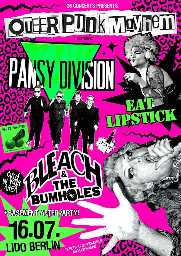 QUEER PUNK MAYHEM feat. PANSY DIVISION + EAT LIPSTICK + BLEACH & THE BUMHOLES + GIRLS IN YOUR AREA