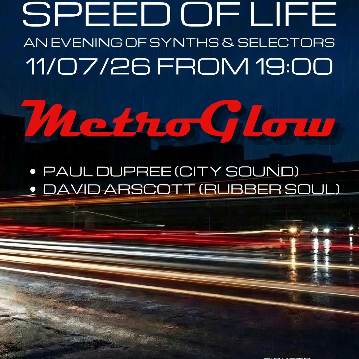 Speed Of Life - Synths and Selectors DJ Night + Metroglow