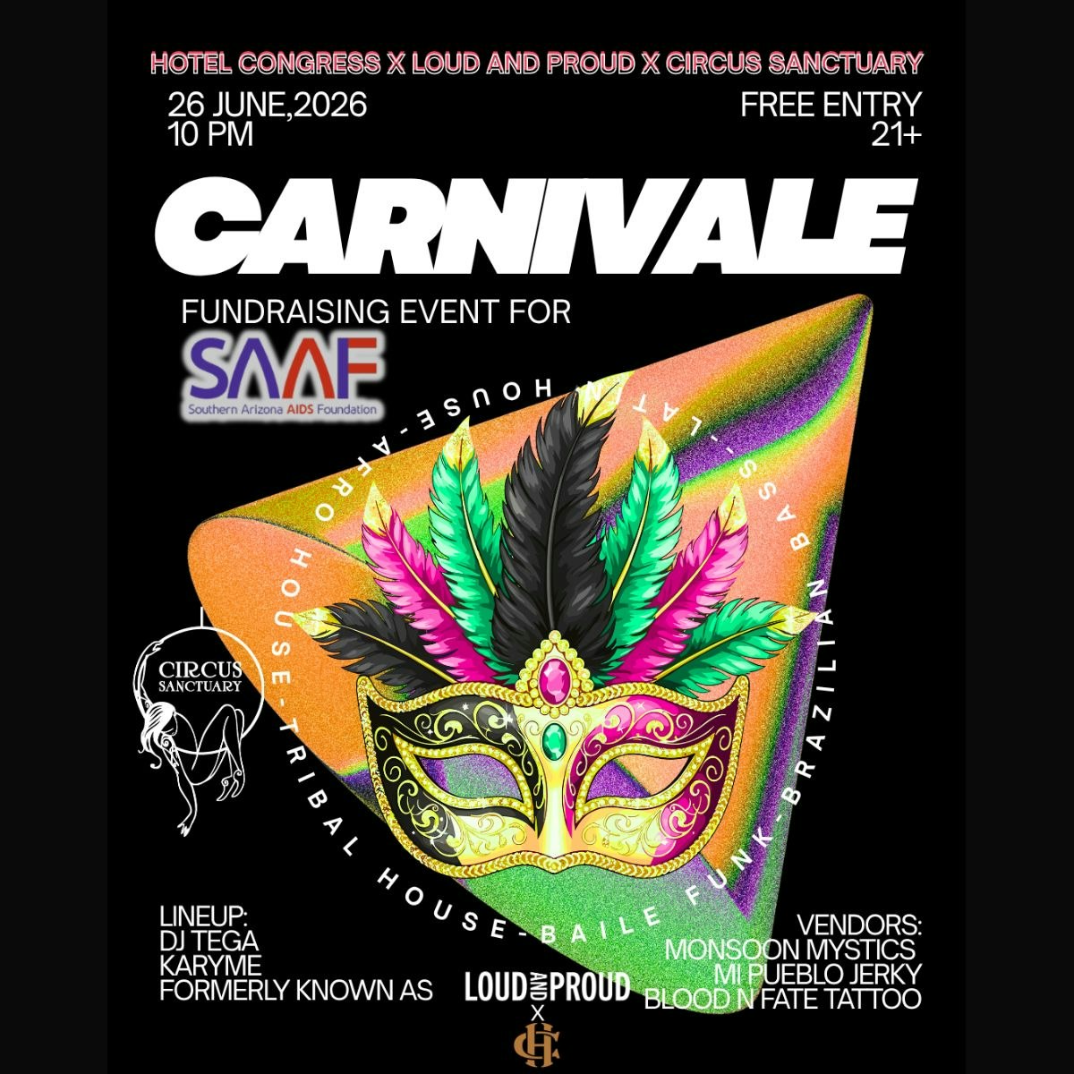 Hotel Congress x Loud and Proud x Circus Sanctuary: Carnivale – Fundraising Event for SAAF