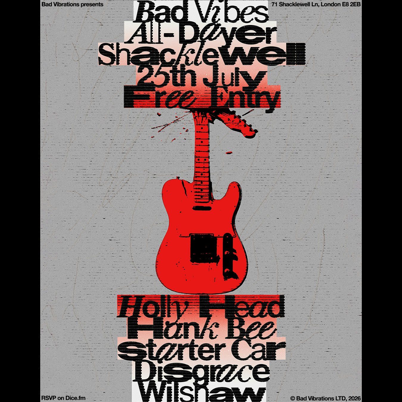 Bad Vibes July All-Dayer: Holly Head + Hank Bee + Starter Car + Disgrace + Wilshaw