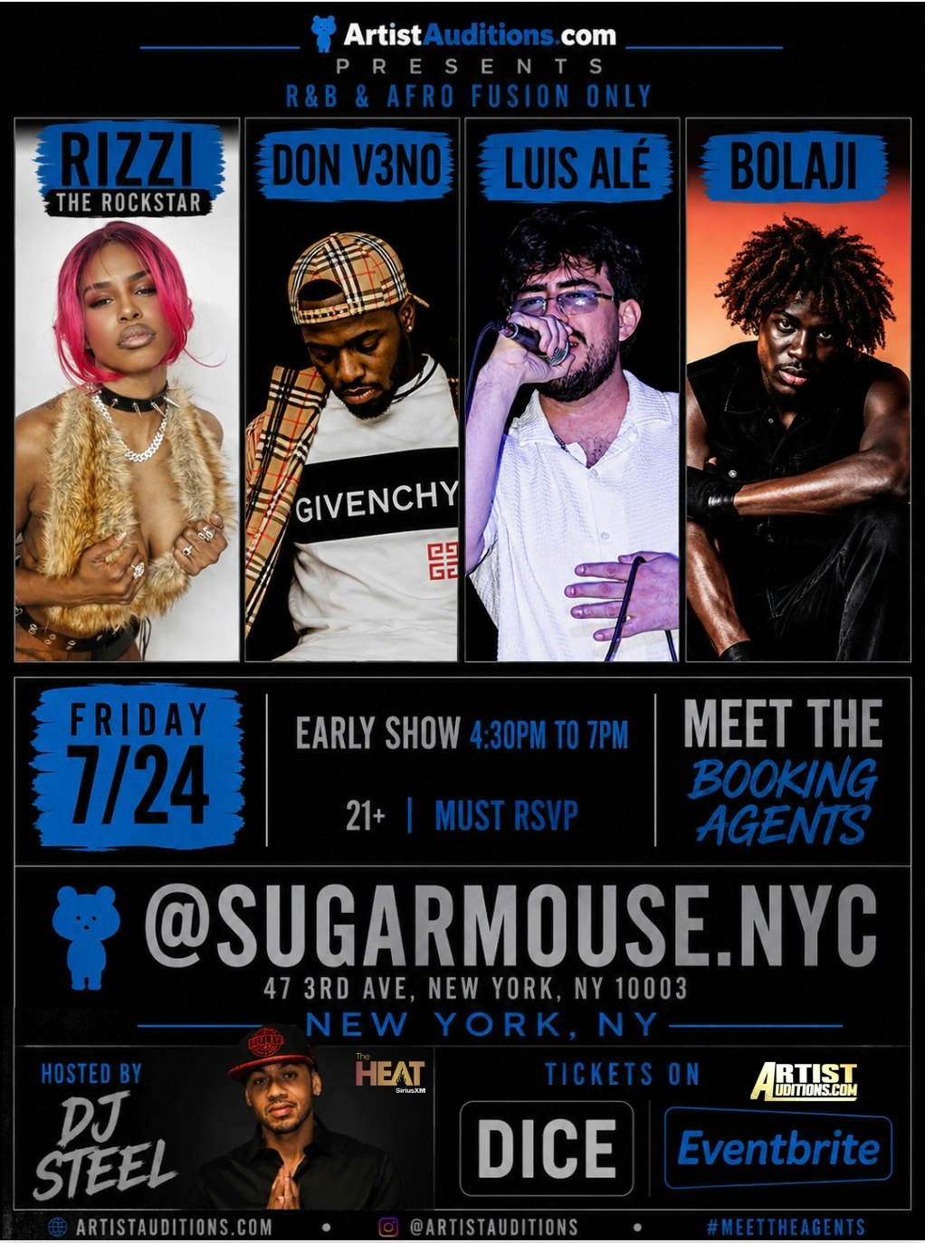 Free Dinner&Drinks-Meet Bookings Agents & DJ Steel - Sugar Mouse NYC