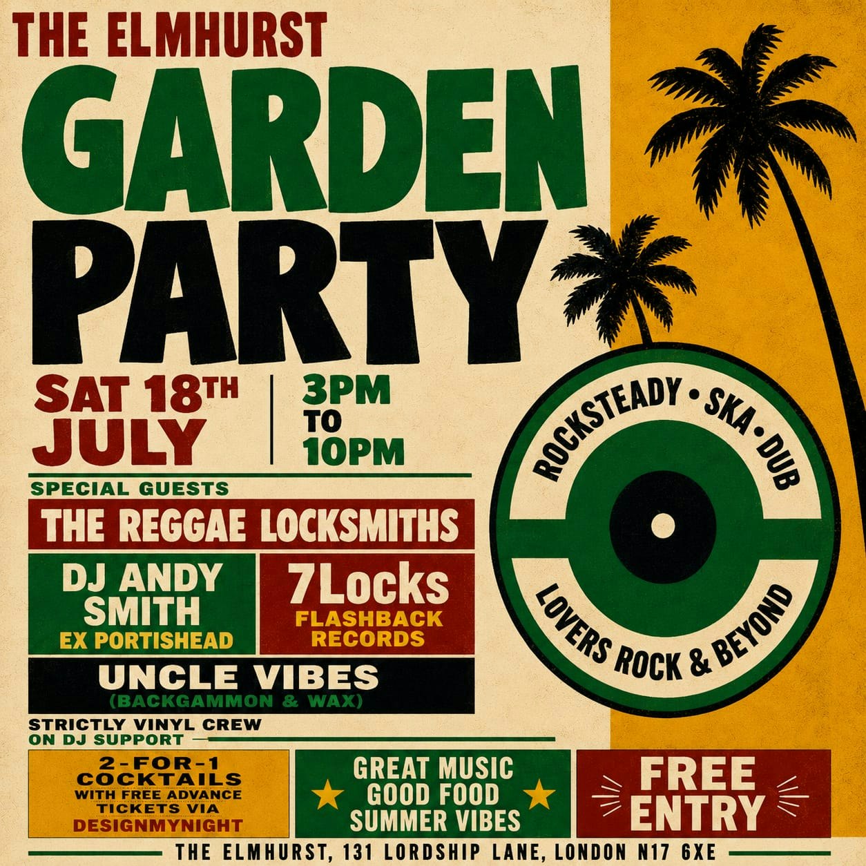 Free Garden party w/ The Reggae Locksmiths DJ Andy Smith (ex-Portishead) & 7Locks (Flashback Records) ++