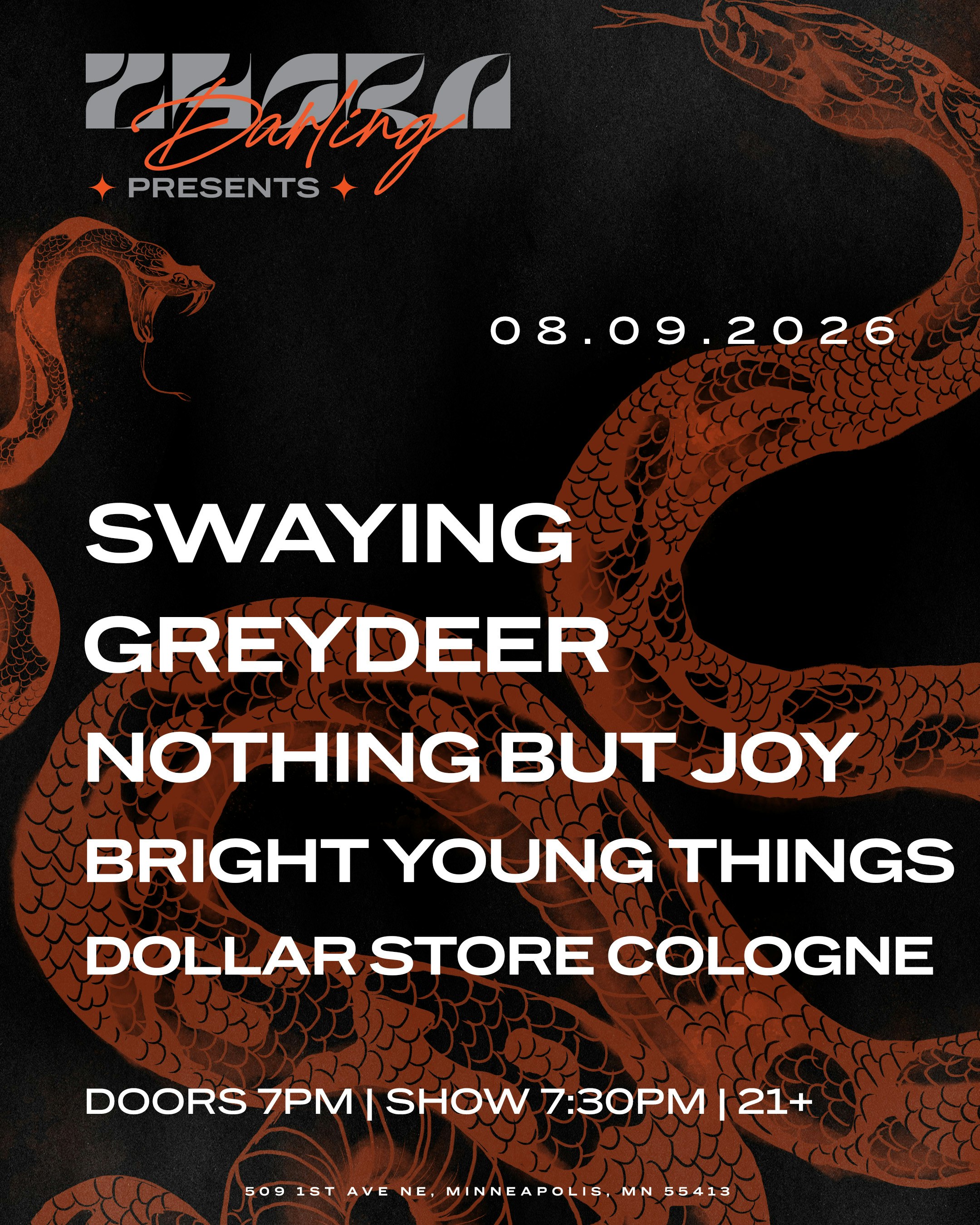 Swaying, GreyDeer, Nothing But Joy, Wrenfield, Dollar Store Cologne flyer