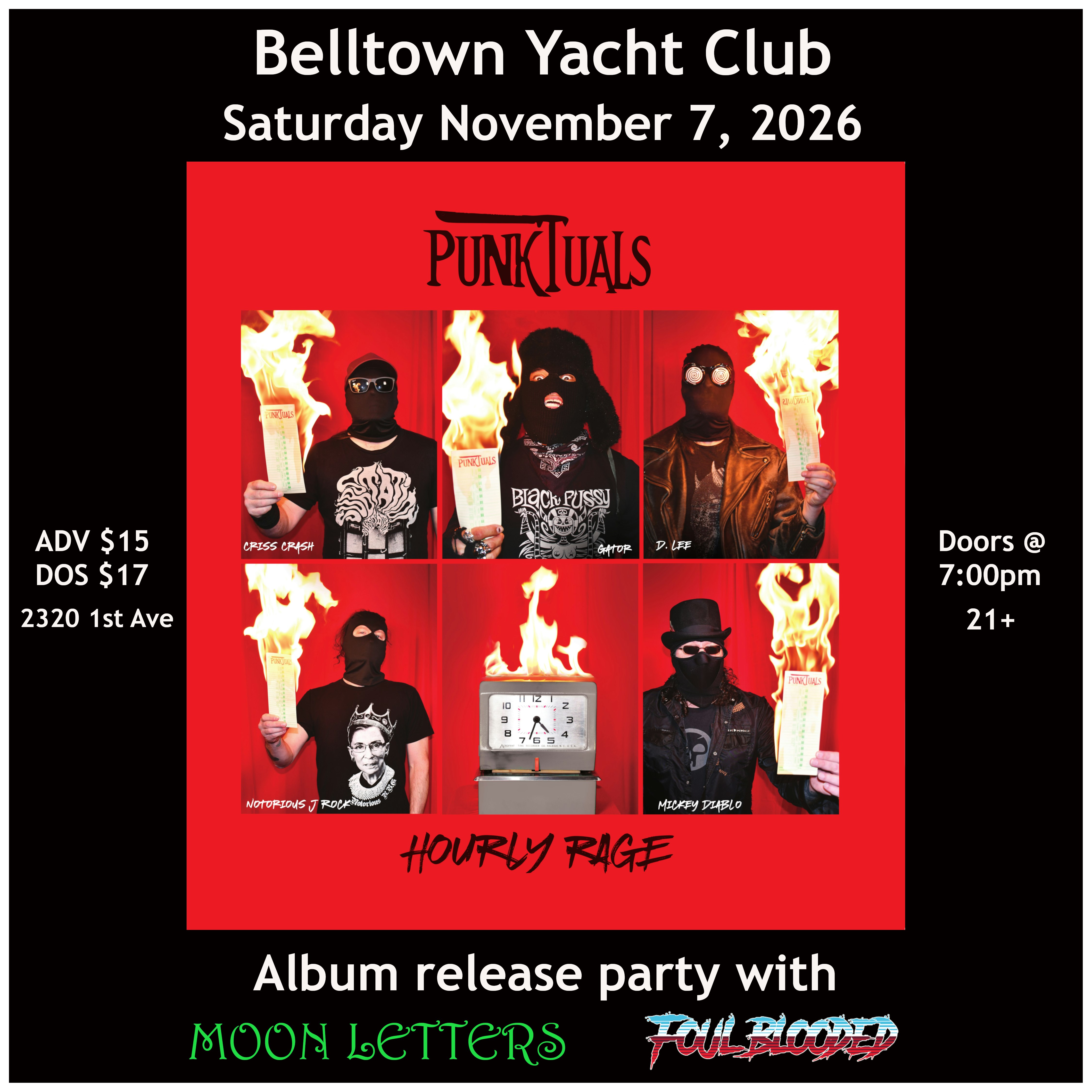 Punktuals, Moon Letters, Foul Blooded at Belltown Yacht Club