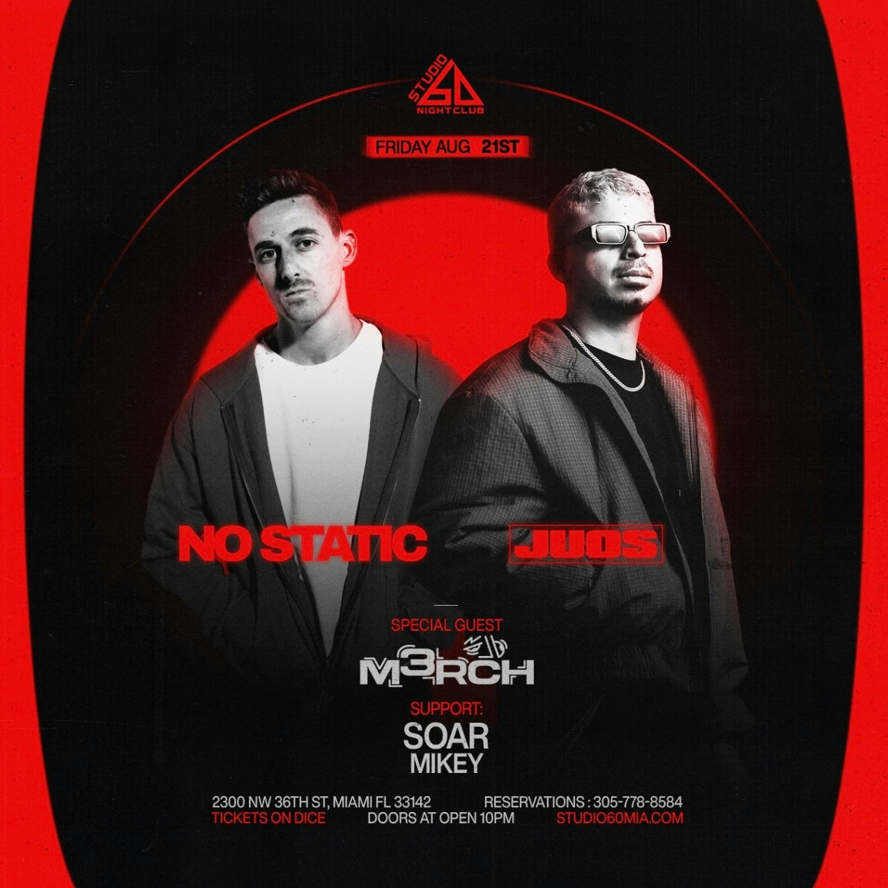 NO STATIC, Juos & M3RCH at Studio 60 Nightclub — event flyer