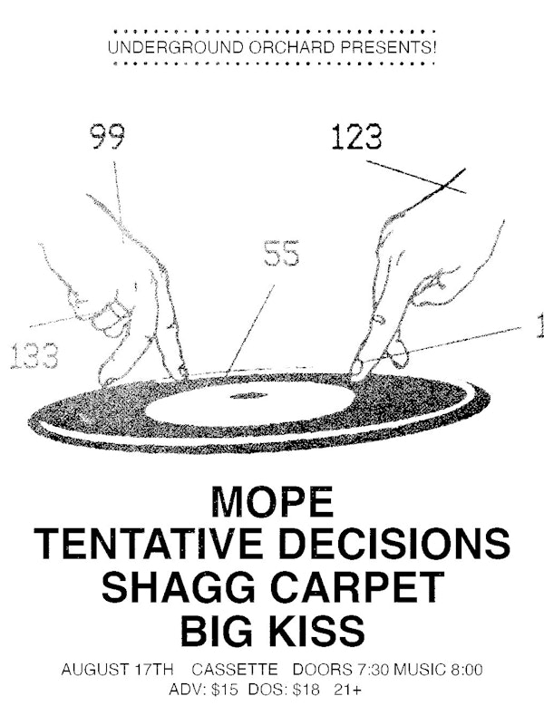 MOPE, TENTATIVE DECISIONS, SHAGG CARPET, BIG KISS