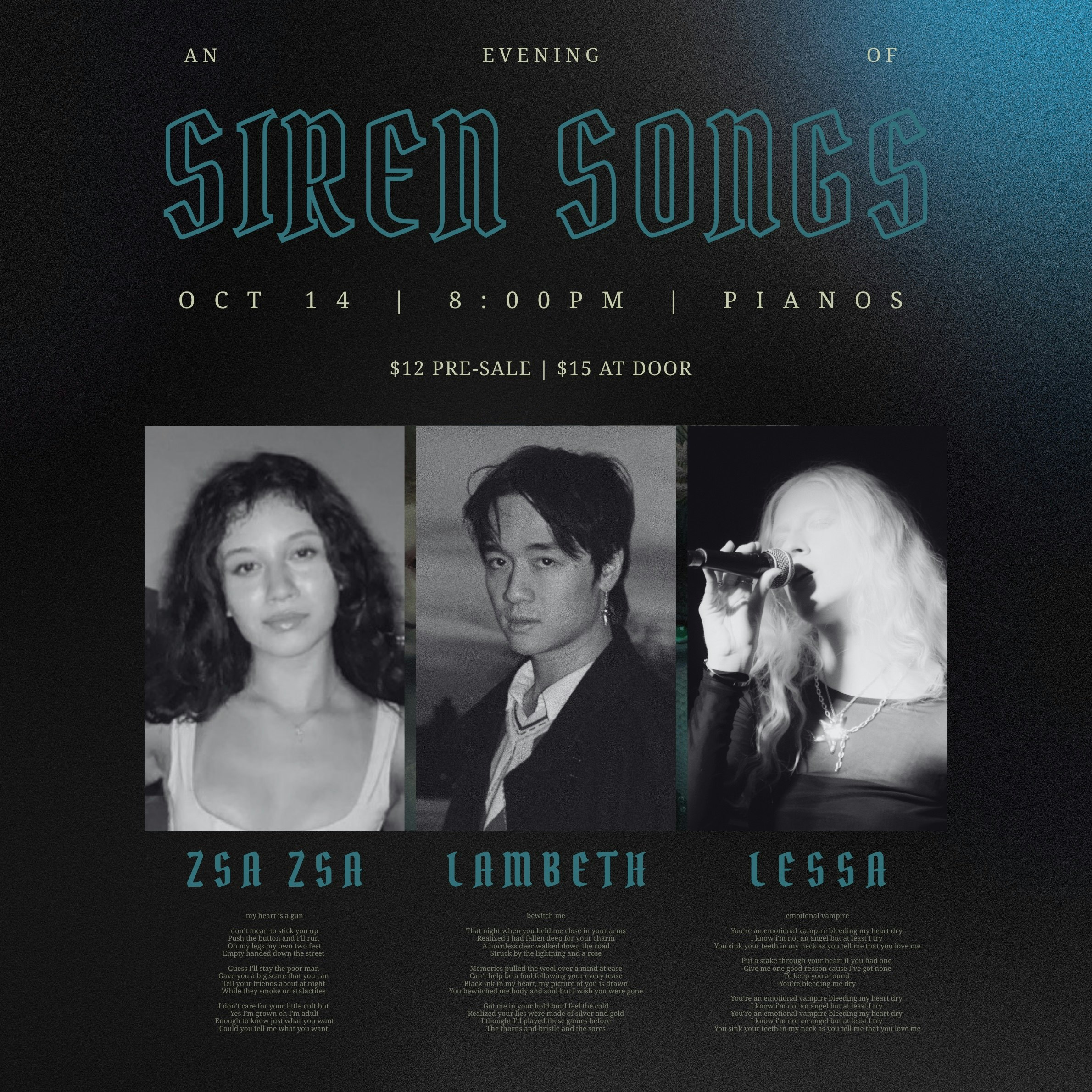 An Evening of Siren Sounds: Zsa Zsa • Lambeth • Lessa Tickets | 14