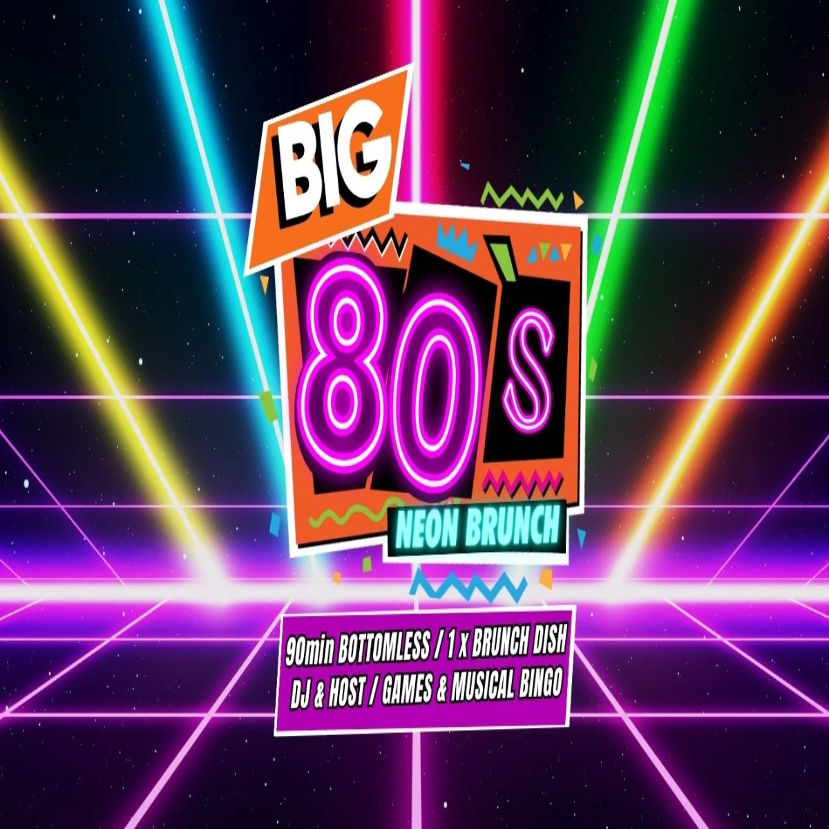 Big 80s Neon Bottomless Brunch at Big Belly Bar & Comedy Club London (Southbank), London