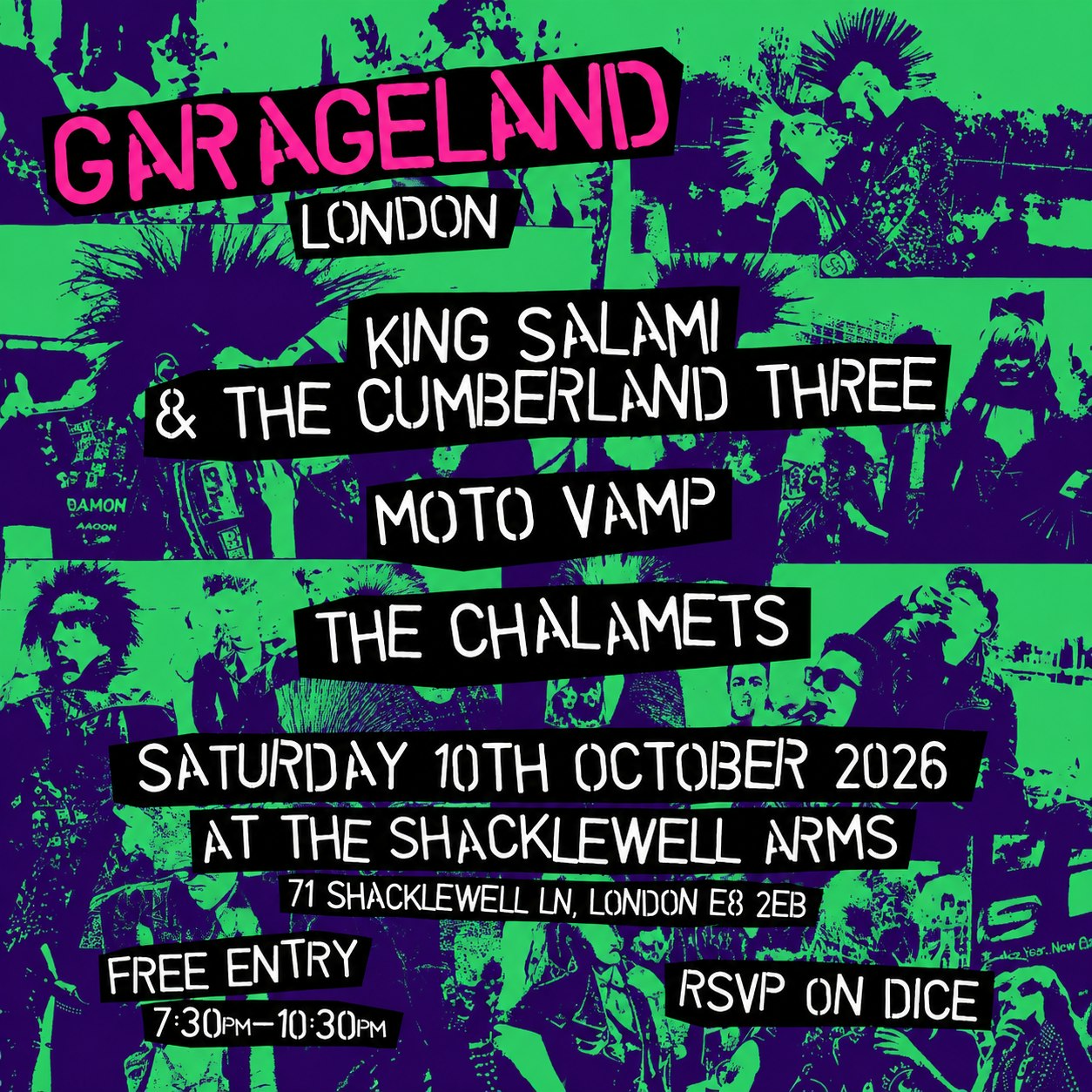 Garageland London – King Salami and the Cumberland Three, Moto Vamp, The Chalamets at The Shacklewell Arms, London