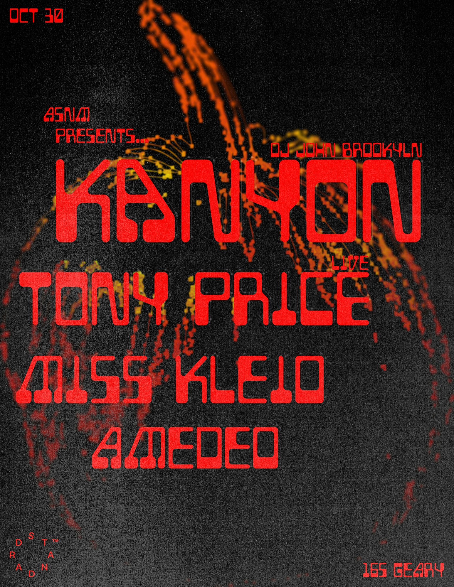 An ASNM Halloween with Kanyon (NYC), Tony Price, Miss Kleio, & Amedeo event flyer