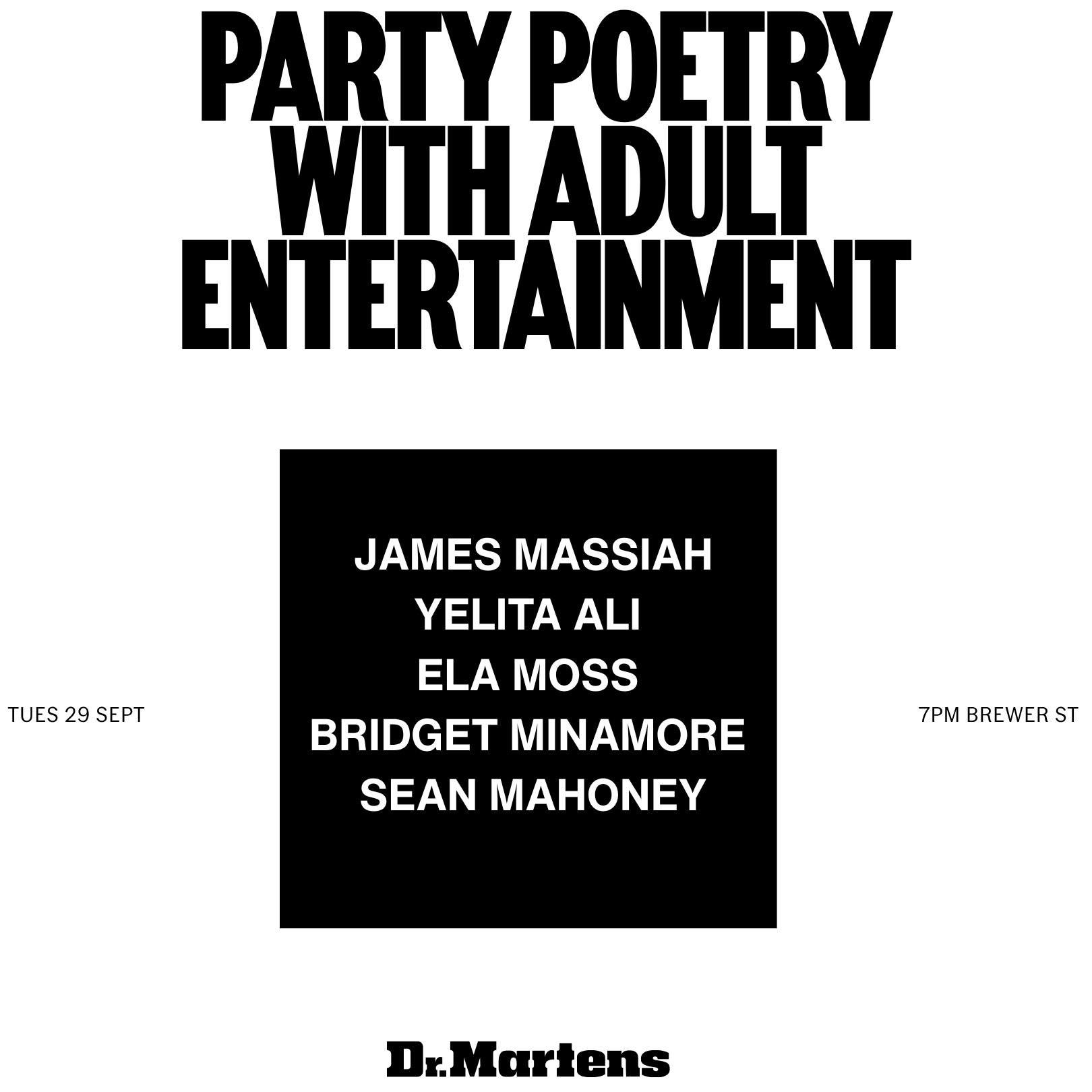 Party Poetry with Adult Entertainment at Dr. Martens 39 Brewer St., London