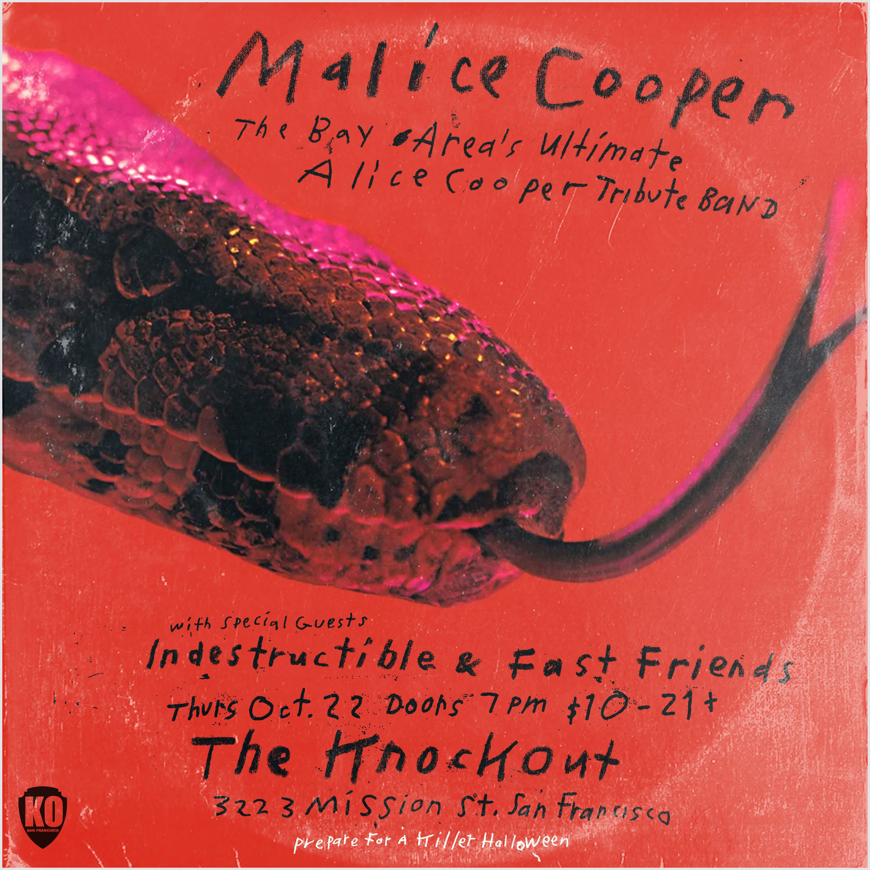 HALLOWEEN WARM UP PARTY WITH MALICE COOPER + INDESTRUCTIBLE + FAST FRIENDS